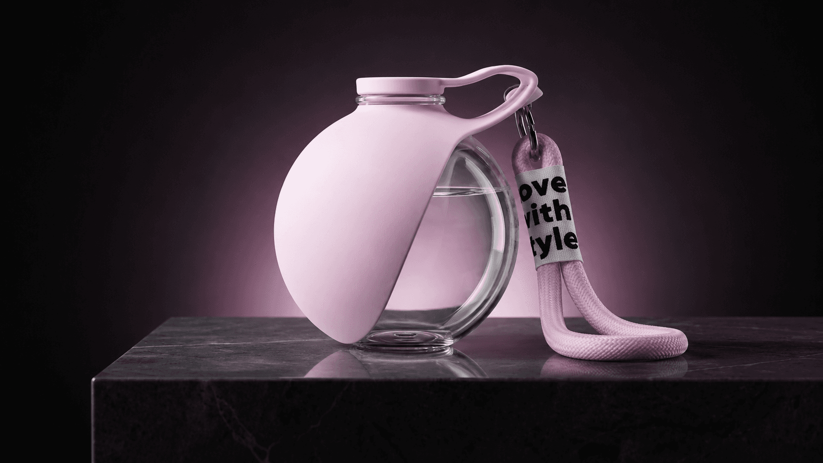 Vomando AquaPaw portable dog water bottle in pink with carry strap